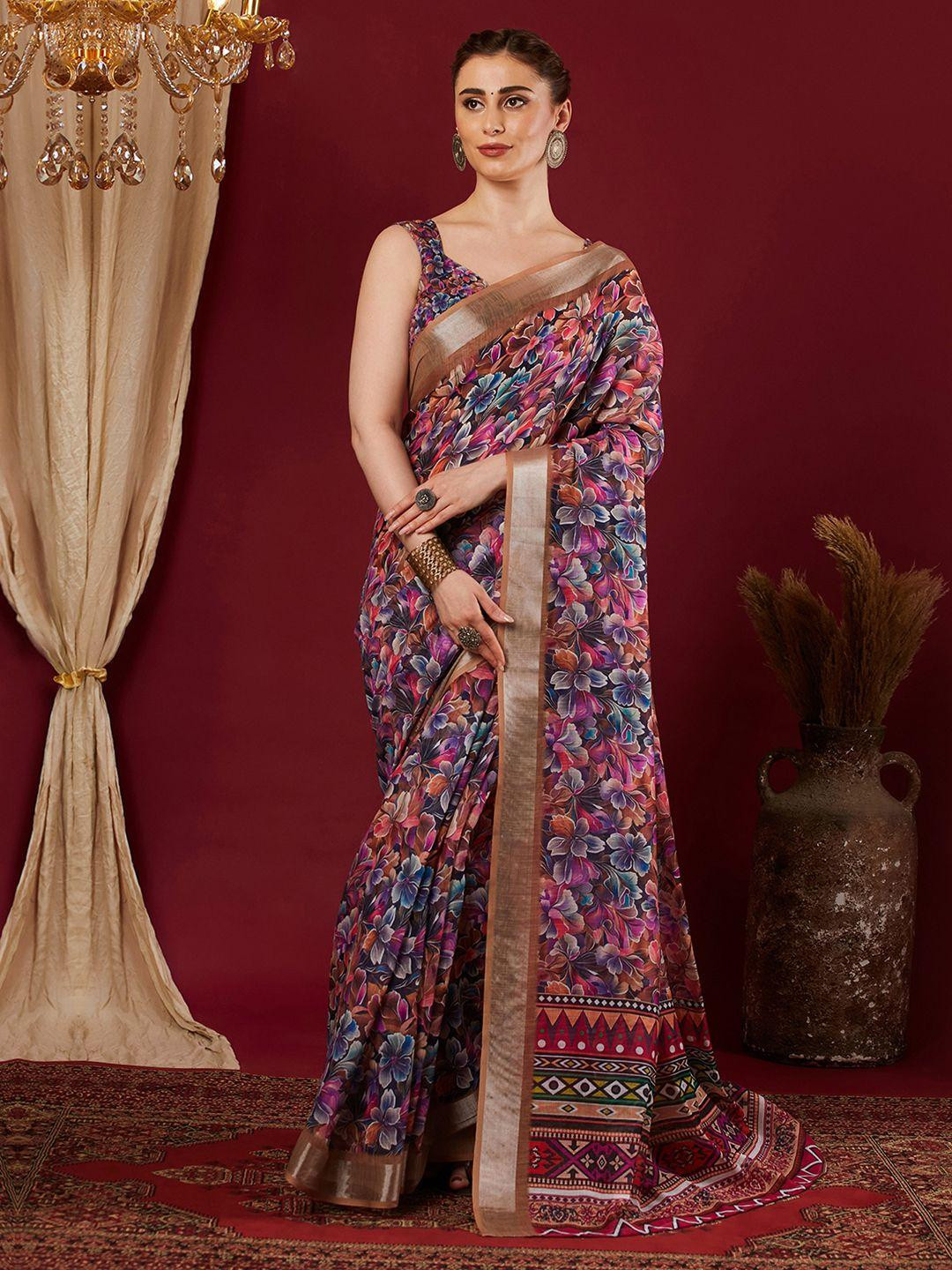 KALINI Multi Linen Blend Printed Sarees