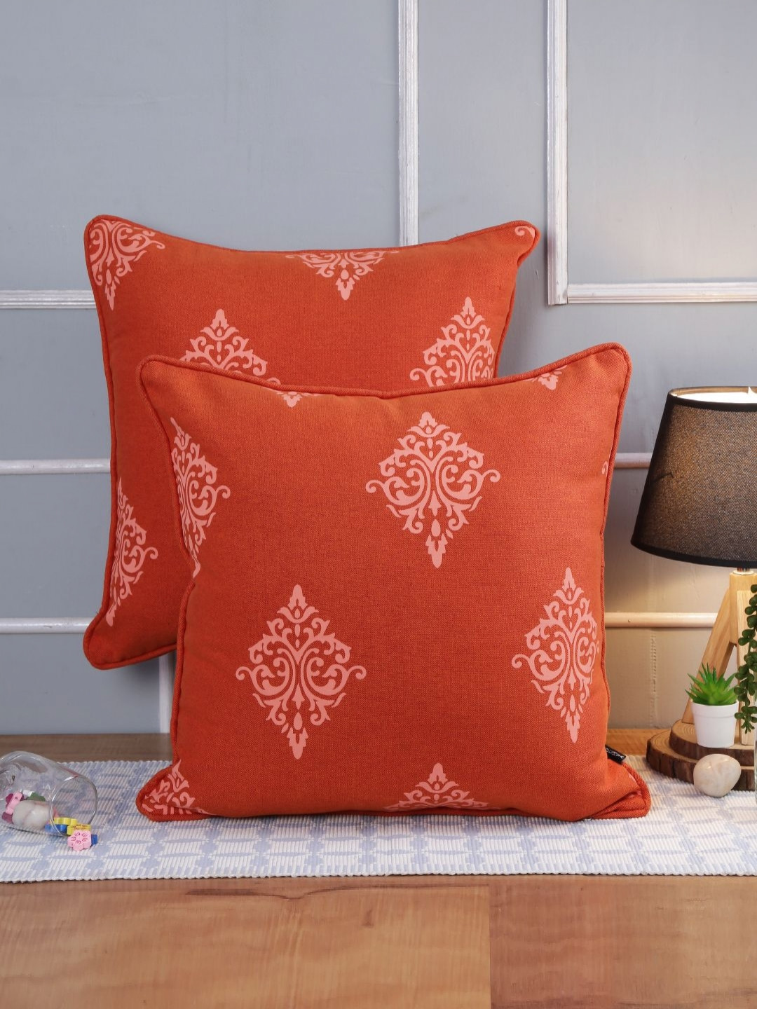 Aura Rust & Pink Set of 2 Ethnic Motifs Square Cushion Covers