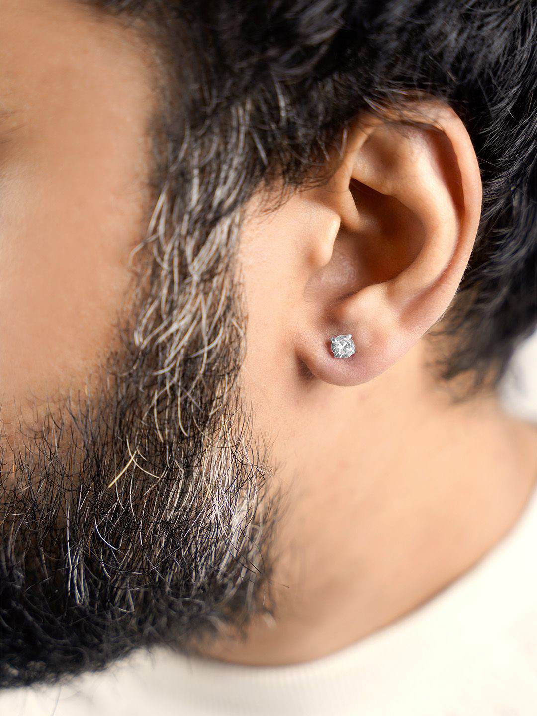 SWASHAA Stainless Steel Silver-Plated Circular Shaped Cubic Zirconia Studs Earrings