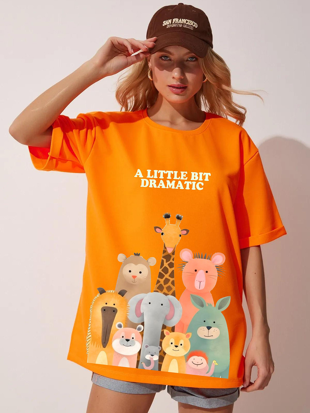 RAYACLOSET Women Humour and Comic Printed Drop-Shoulder Sleeves Oversized T-shirt