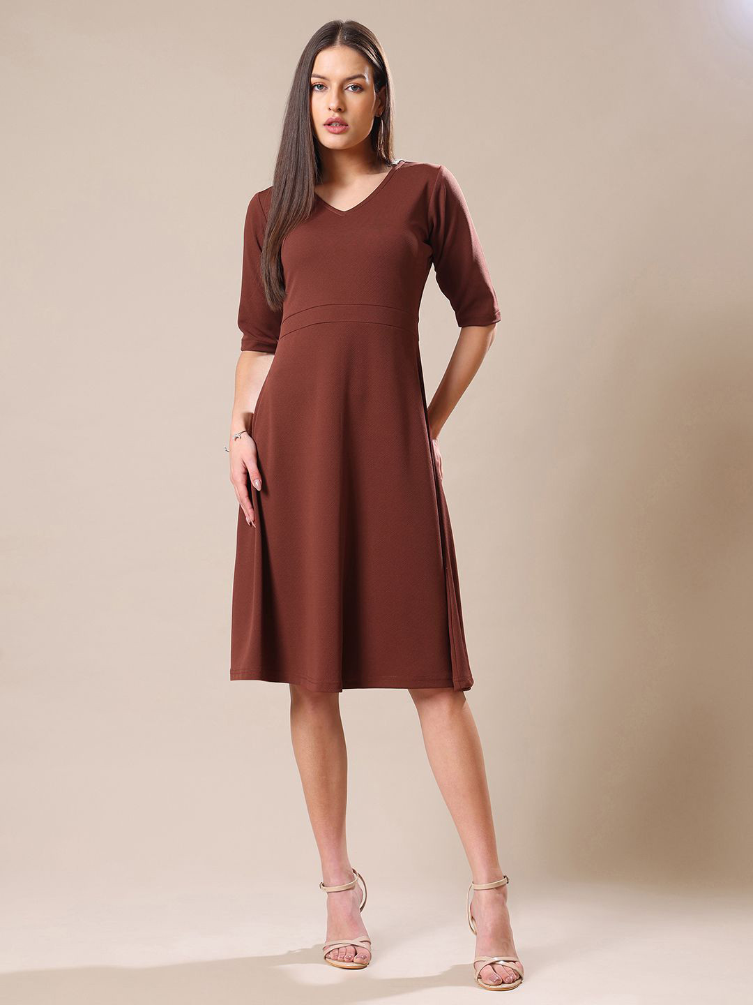 MILOST V-Neck Fit & Flare Dress