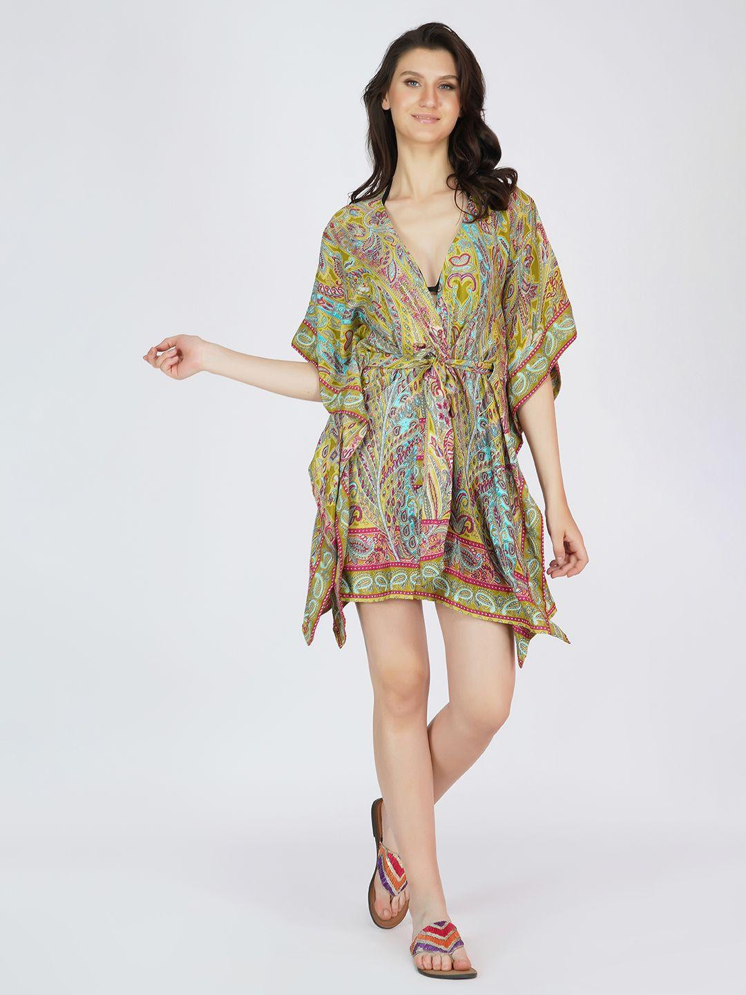 SZN Floral Printed Tie-Up Kimono Swimwear Cover Up Top