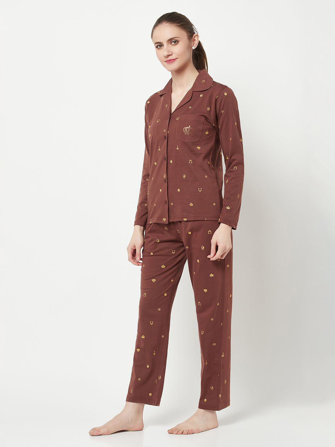 MX Miazi Xchange Printed Pure Cotton Lapel Collar Night Suit