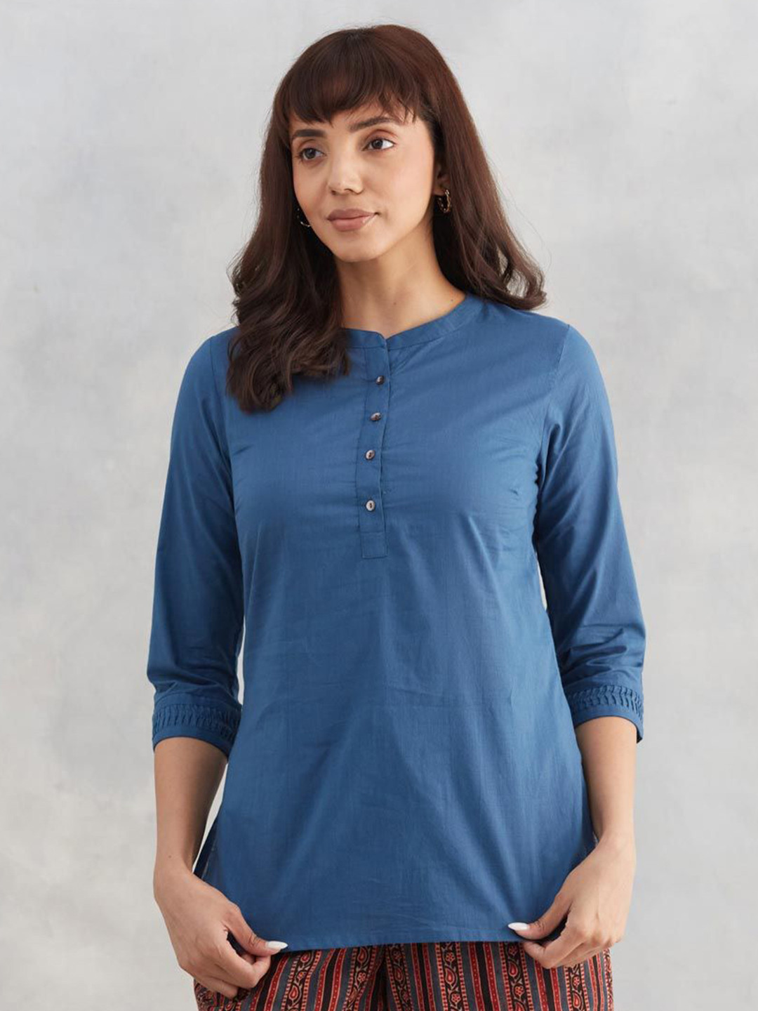 Fabindia Mandarin Collar Cotton Straight Short Kurti