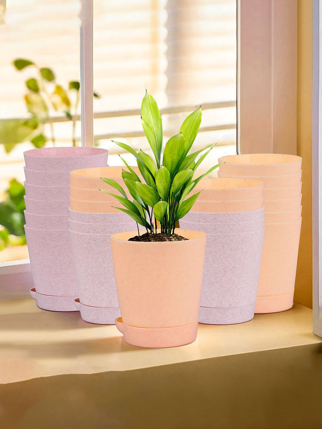 Kuber Industries Marble Titan Flower Pot For Home & Garden 4 Inch Pack Of 24 Pink & Peach