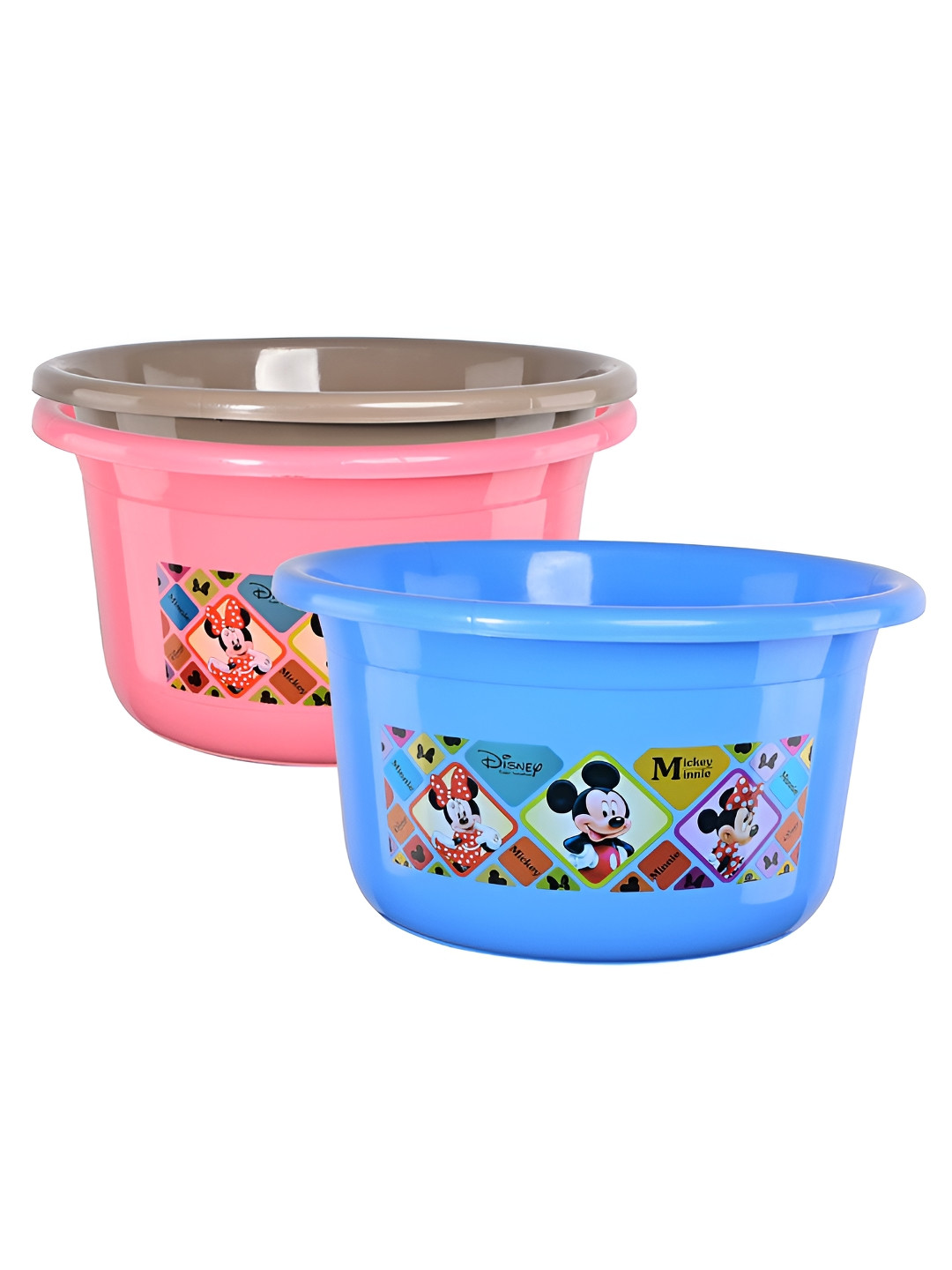 Aura 3 Pieces Blue & Pink Abstract Plastic 25 Ltr Plastic Bath Tub Set
