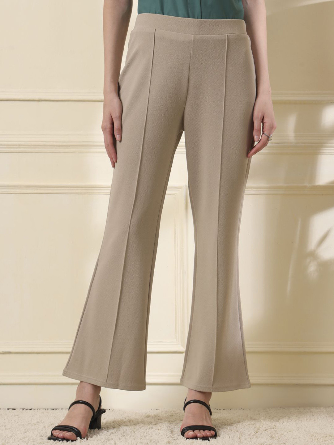 FITHUB Women Loose Fit High-Rise Bootcut Trousers