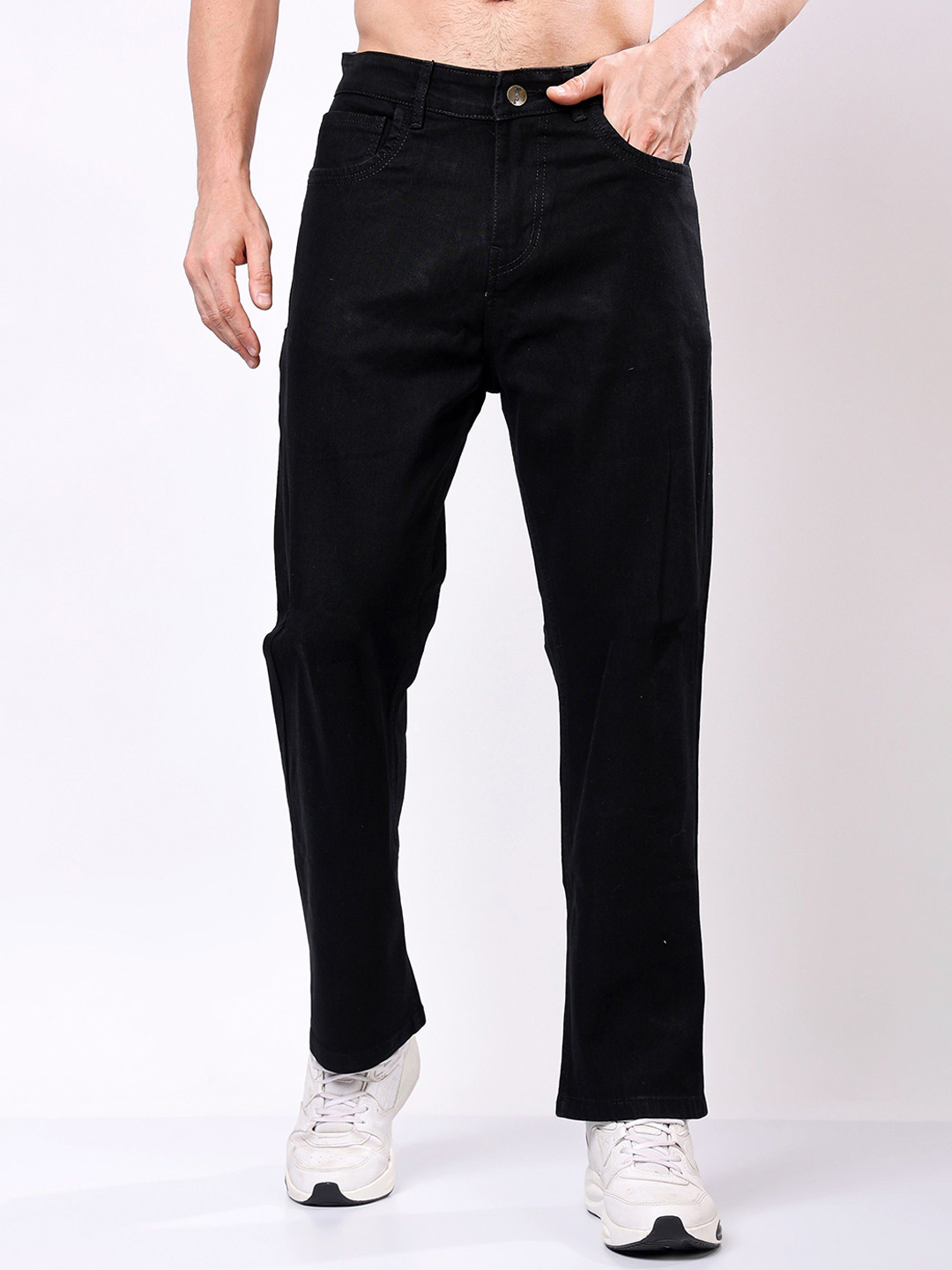 EDITLOOK Men Loose Relaxed Fit Mid-Rise Low Distress Jeans
