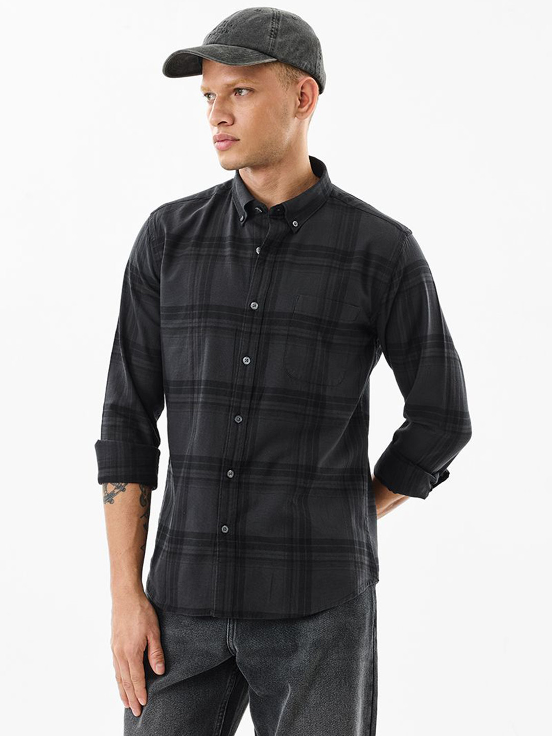 Snitch Tartan Checked Slim Fit Pure Cotton Plaid Shirt