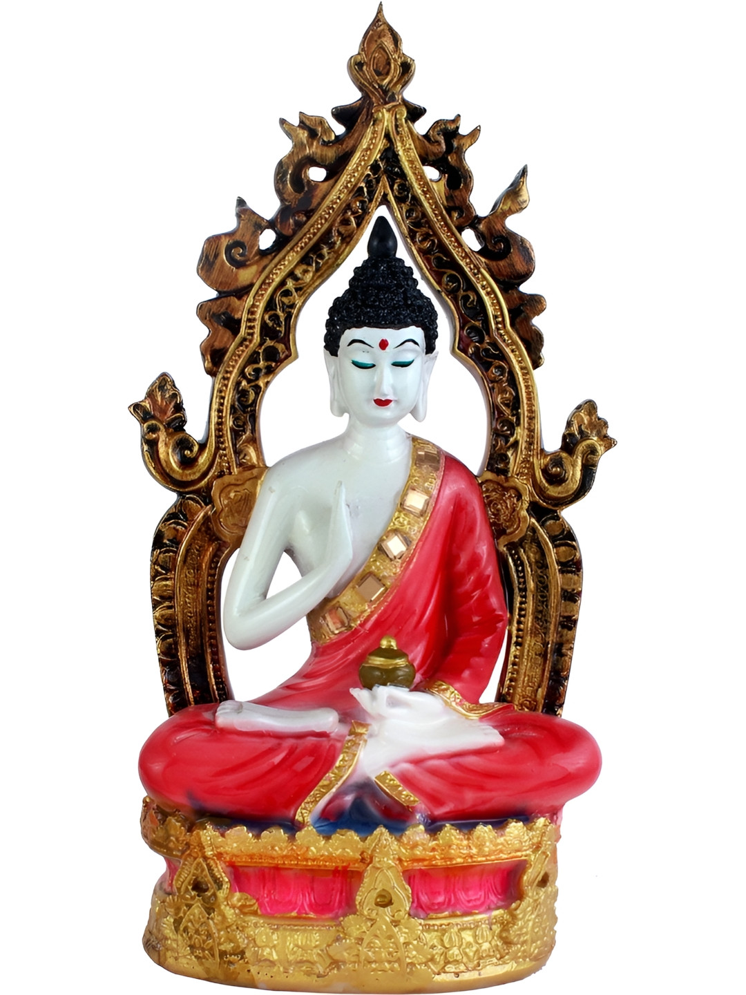 Aura Buddha with Tample White Marble Glossy Prayer Room Tiny Showpiece - 2.8 Inches