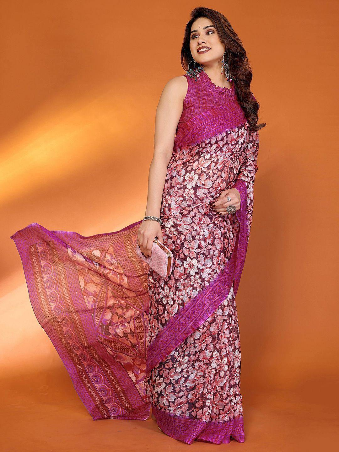 KALINI Magenta Silk Blend Printed Sarees