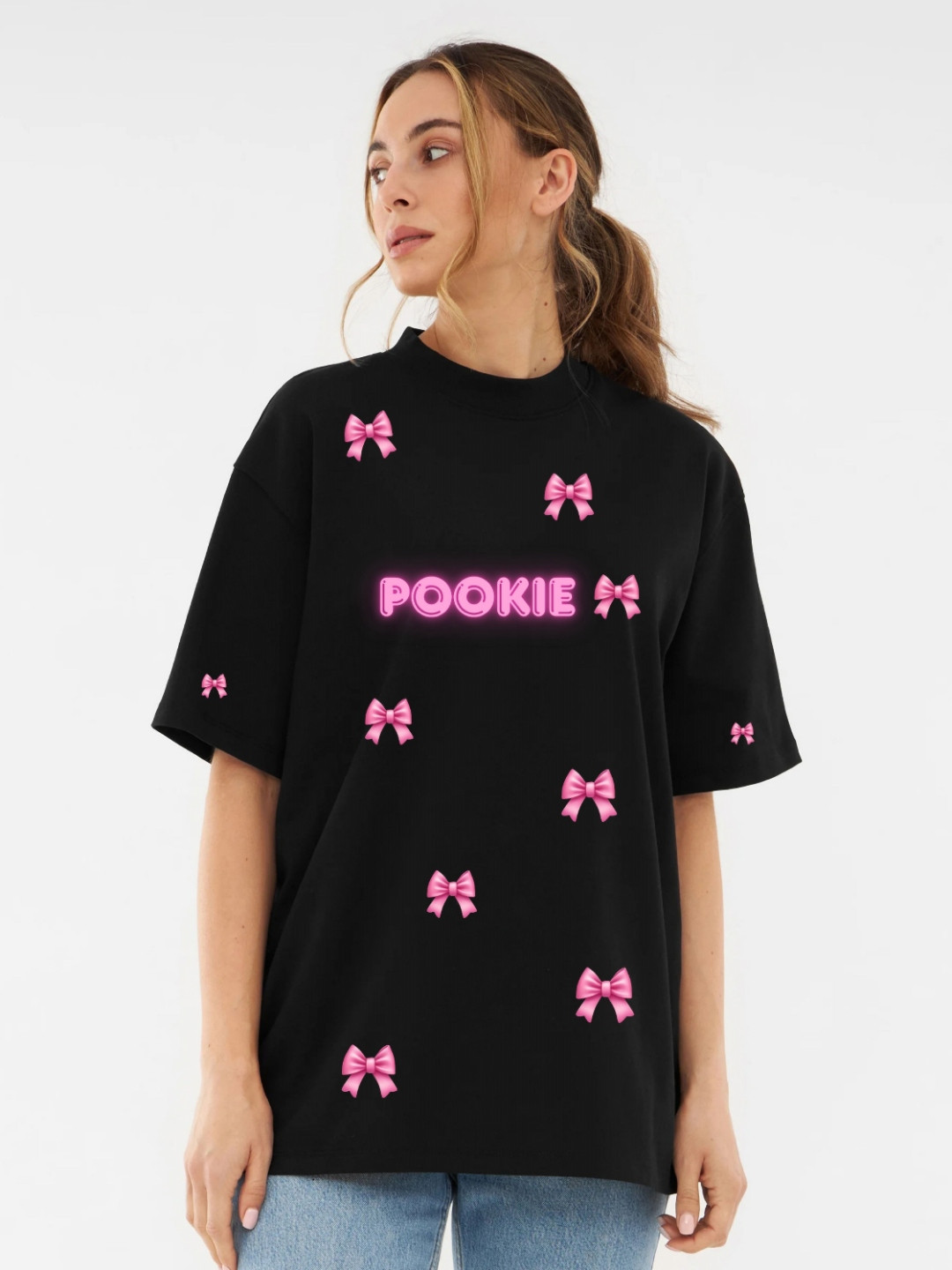 RAYACLOSET Typography Printed Round Neck Cotton Oversized T-shirt