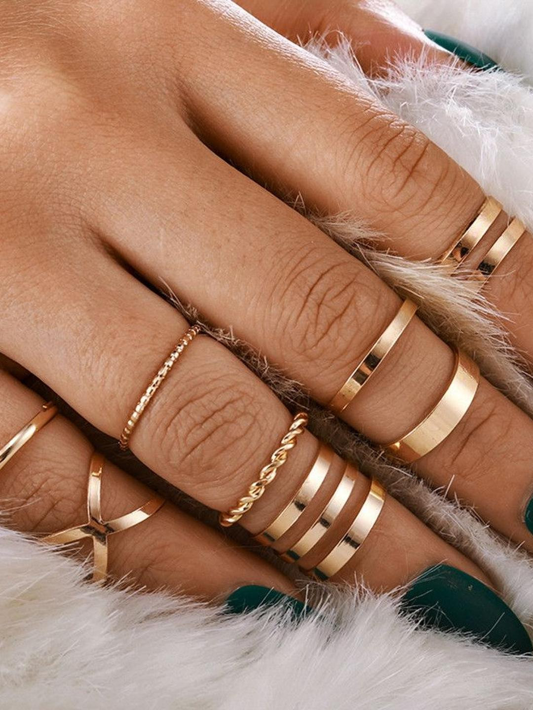 Arzonai Arzonai fashion retro metal smooth twist cross ring 8-piece set Metal Ring Set ()