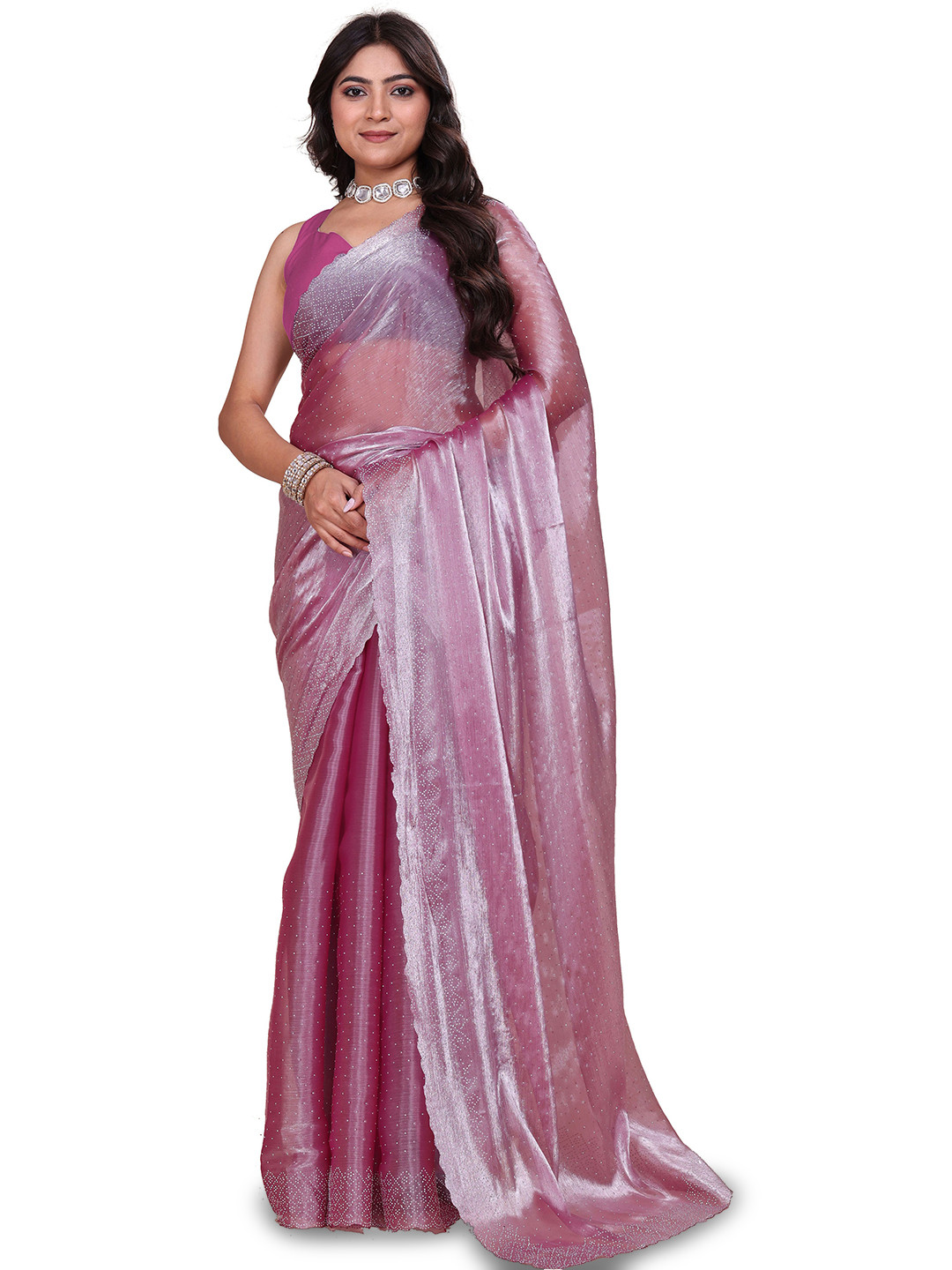 Indian Fashionista Embellished Beads and Stones Organza Heavy Work Patola Saree