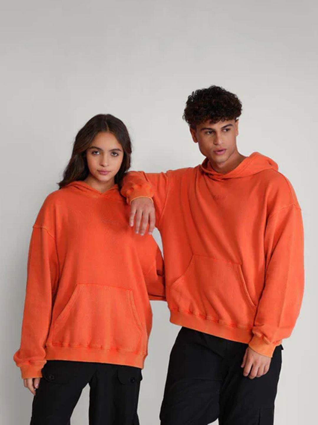 Peach Unisex Pack of 2 Brand Logo Printed Hooded Pullover Cotton Sweatshirt