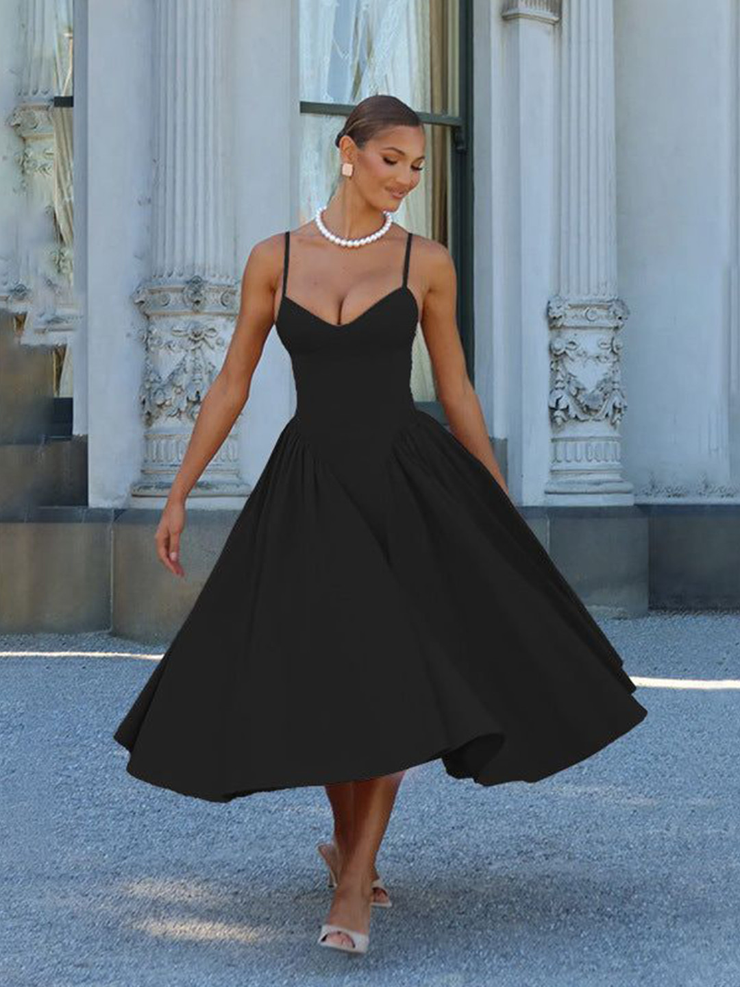 Outzidr Women Structured Corset Midi Dress