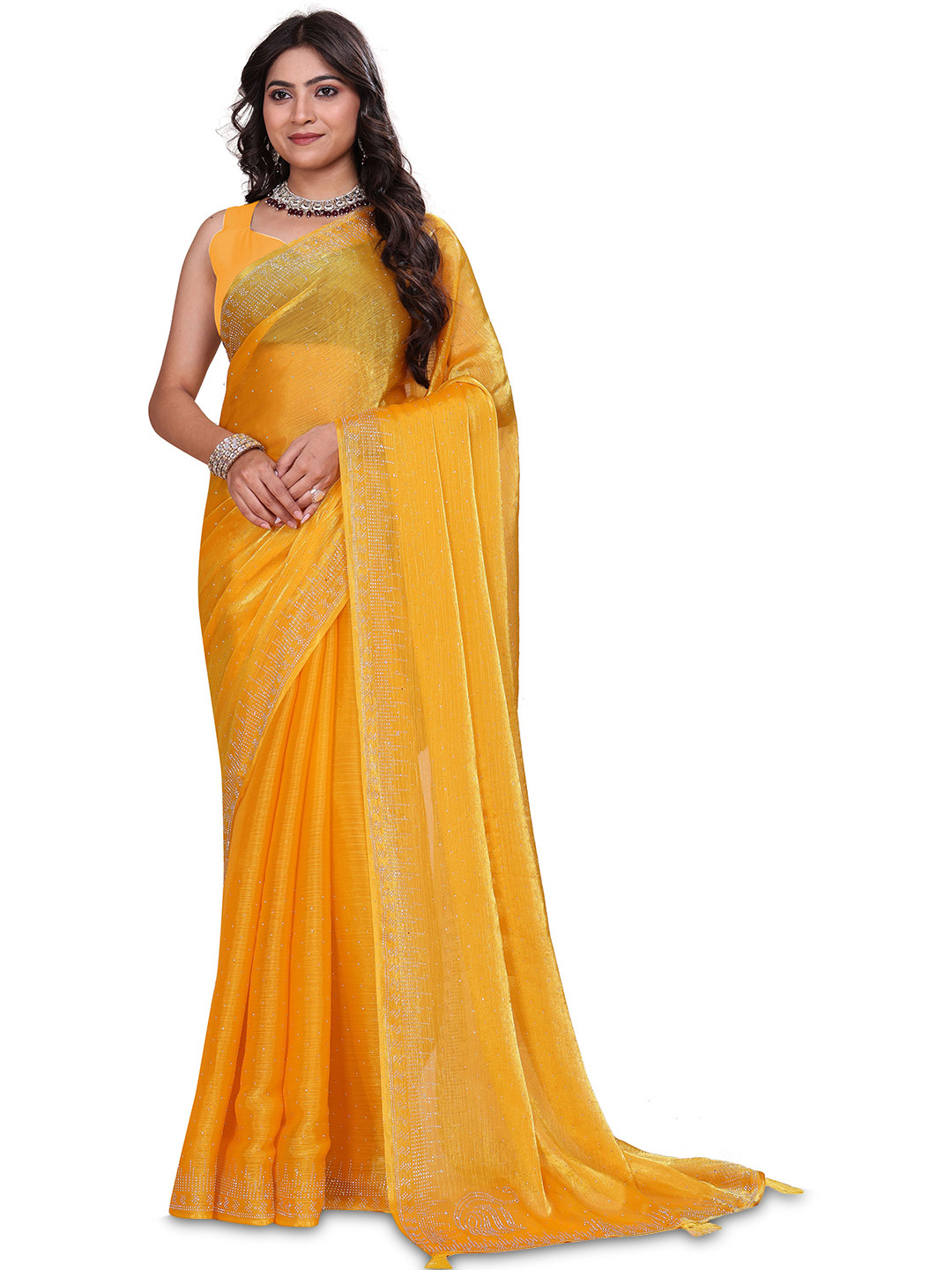 Indian Fashionista Embellished Beads and Stones Organza Heavy Work Patola Saree