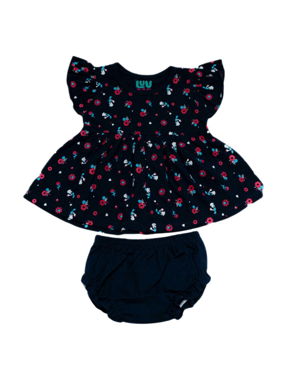 LUV-DUB Girls Floral Print Flutter Sleeve Fit & Flare Dress