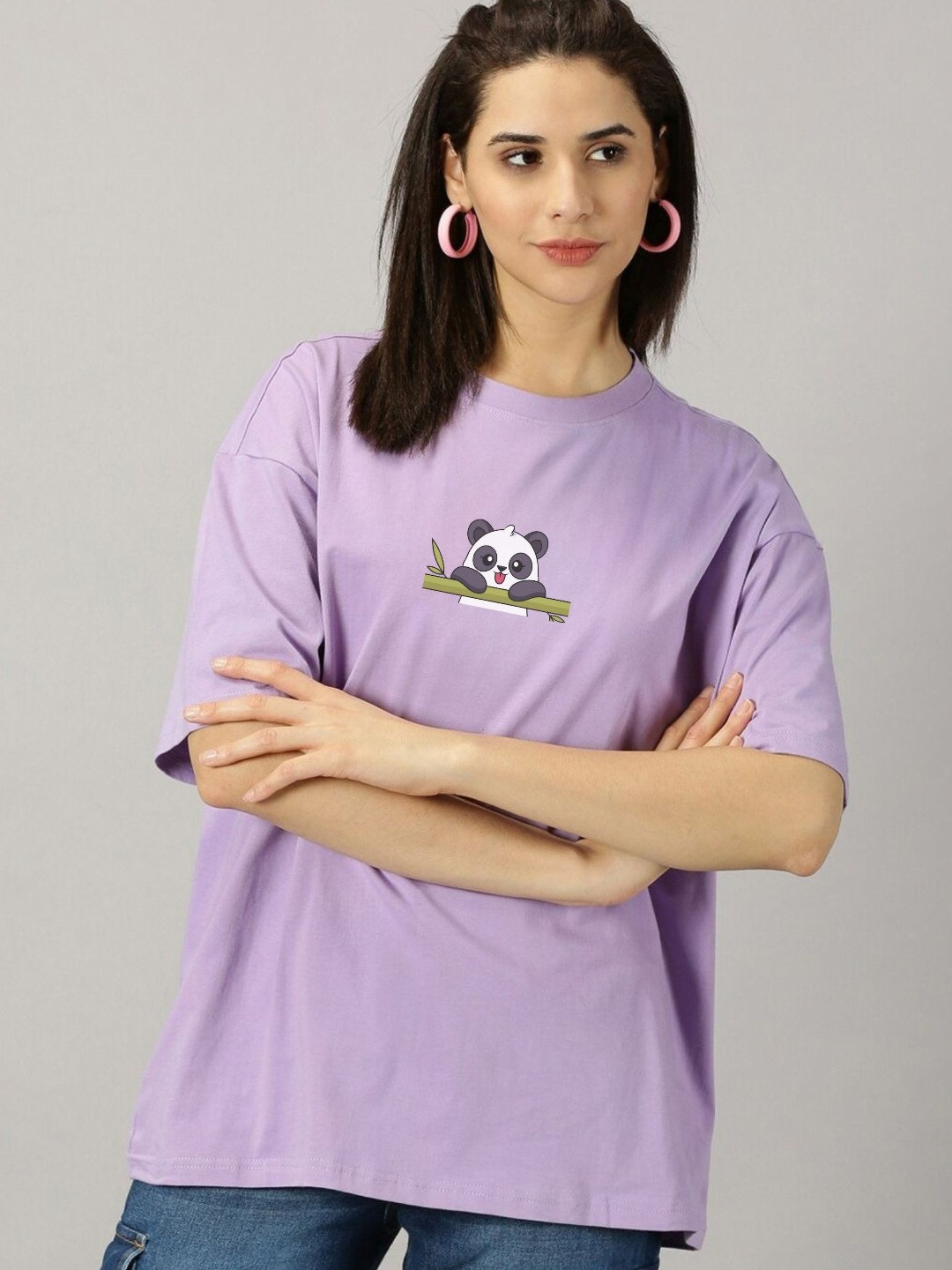 URBANICE Women Graphic Printed Drop-Shoulder Sleeves Oversized Cotton T-shirt