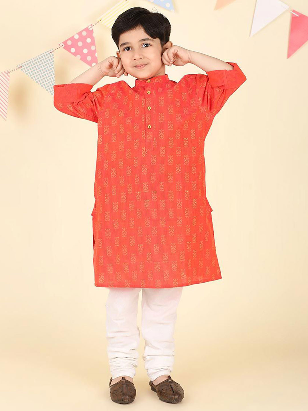 Fabindia Boys Striped Festive Cotton Straight Kurtas