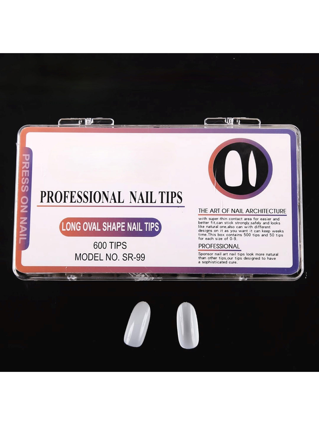 RANORE 600 Pcs Acrylic Long Oval Shaped Press-On Nail Extension Tips - White