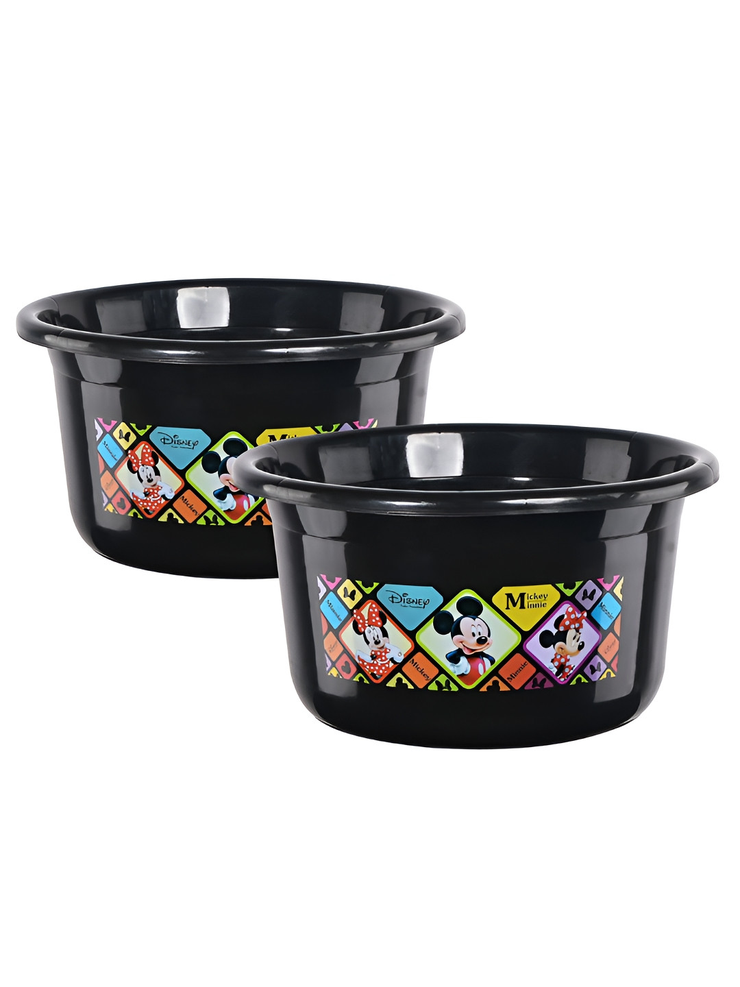 Aura 2 Pieces Black Printed 25 Ltr Plastic Bath Tub Set