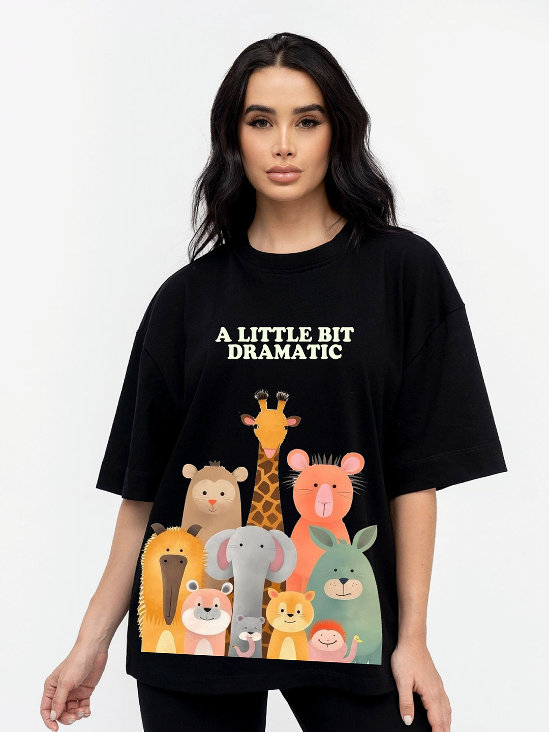 RAYACLOSET Graphic Printed Round Neck Cotton Oversized T-shirt