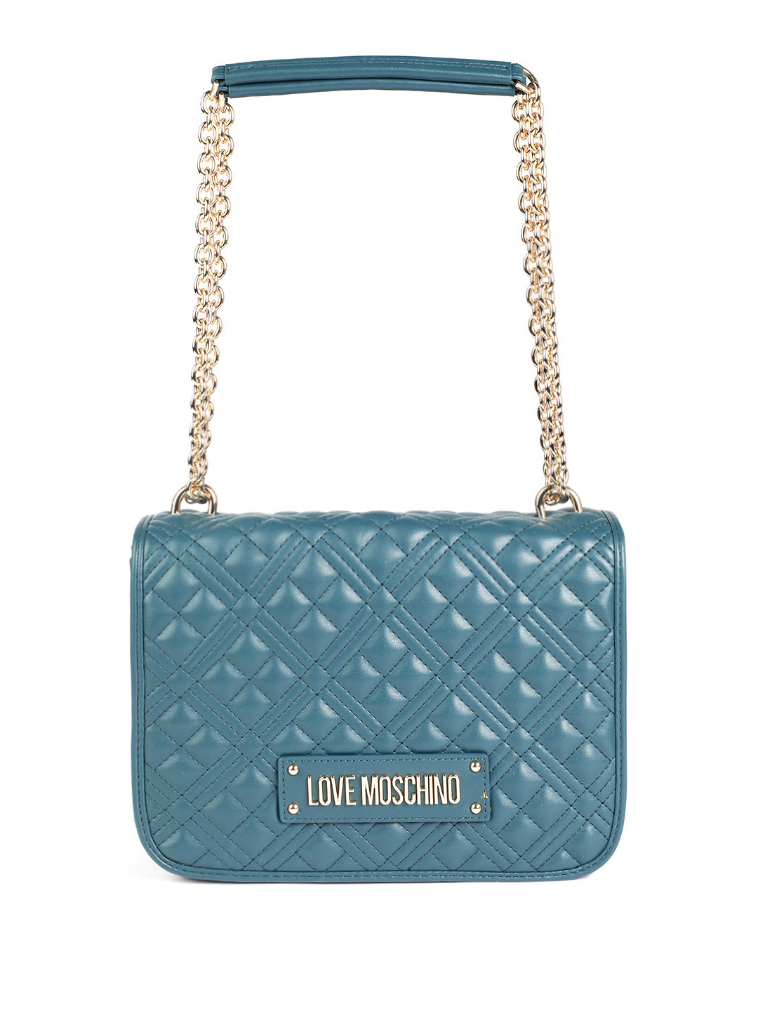 LOVE MOSCHINO Brand Logo Embossed Structured Shoulder Bag with Quilted Detail
