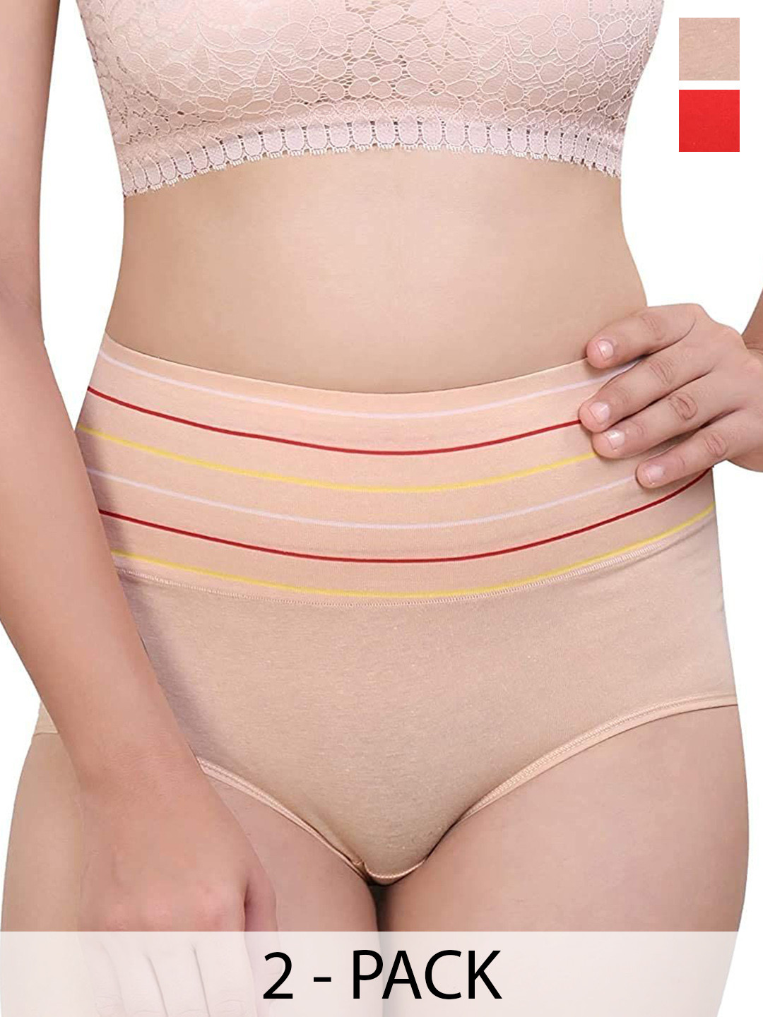 Taslar Pack Of 2 Striped Cotton Hipster Briefs 036TLARBREF_CRM_RD