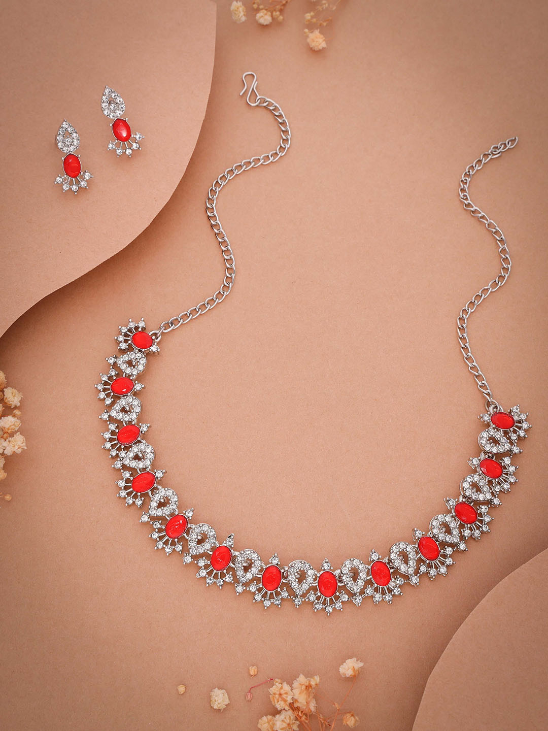 Brado Jewellery Brass Gold-plated Silver White Red Jewellery Set