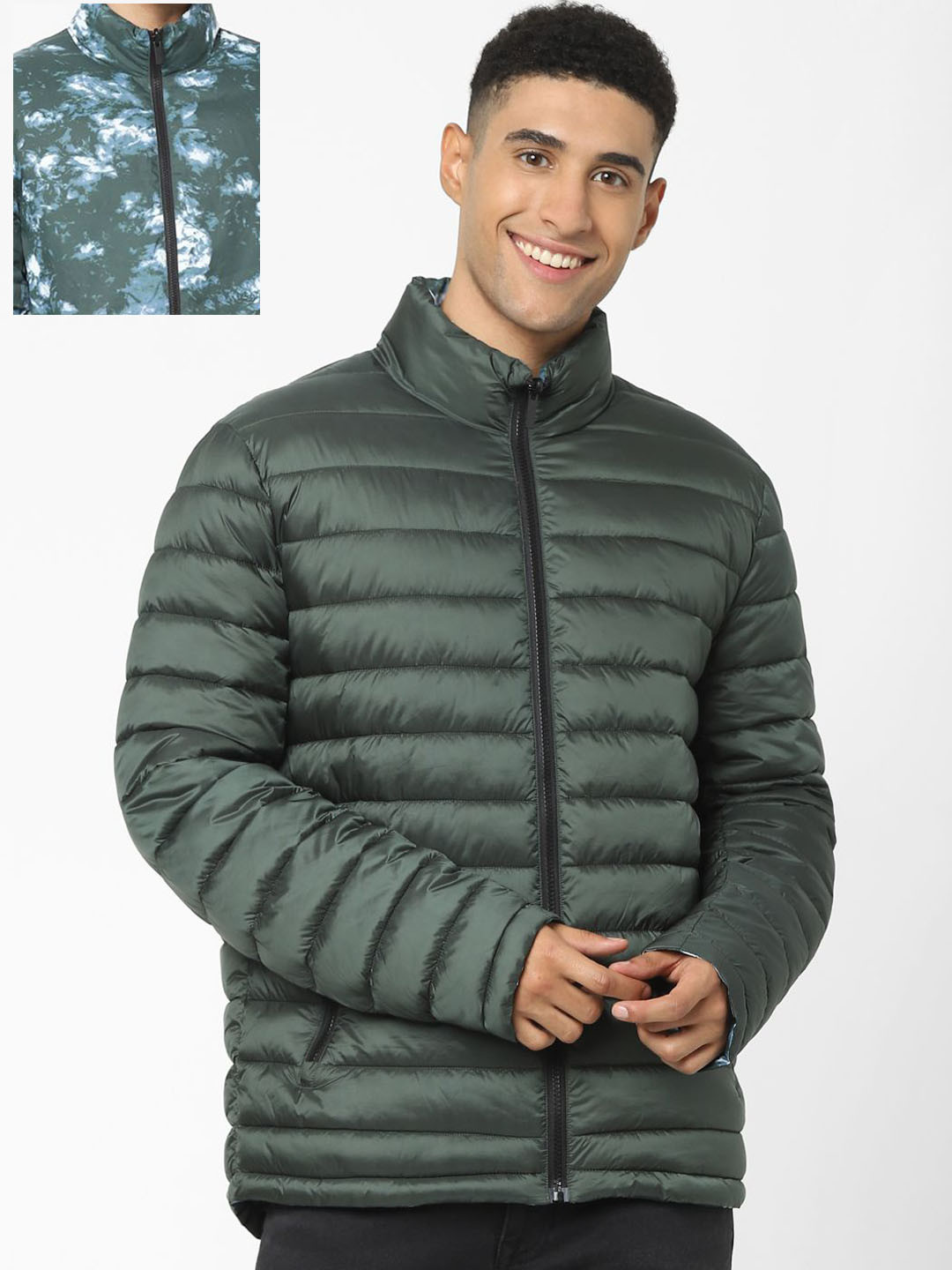 Celio Men Solid Mock Collar Reversible Puffer Jacket