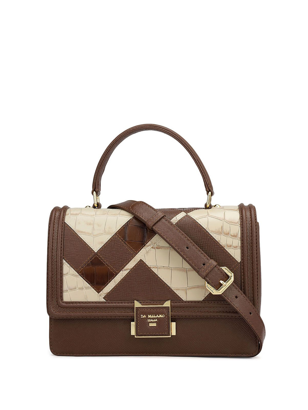 Da Milano Women Textured Leather Satchel Cut Work Handbag