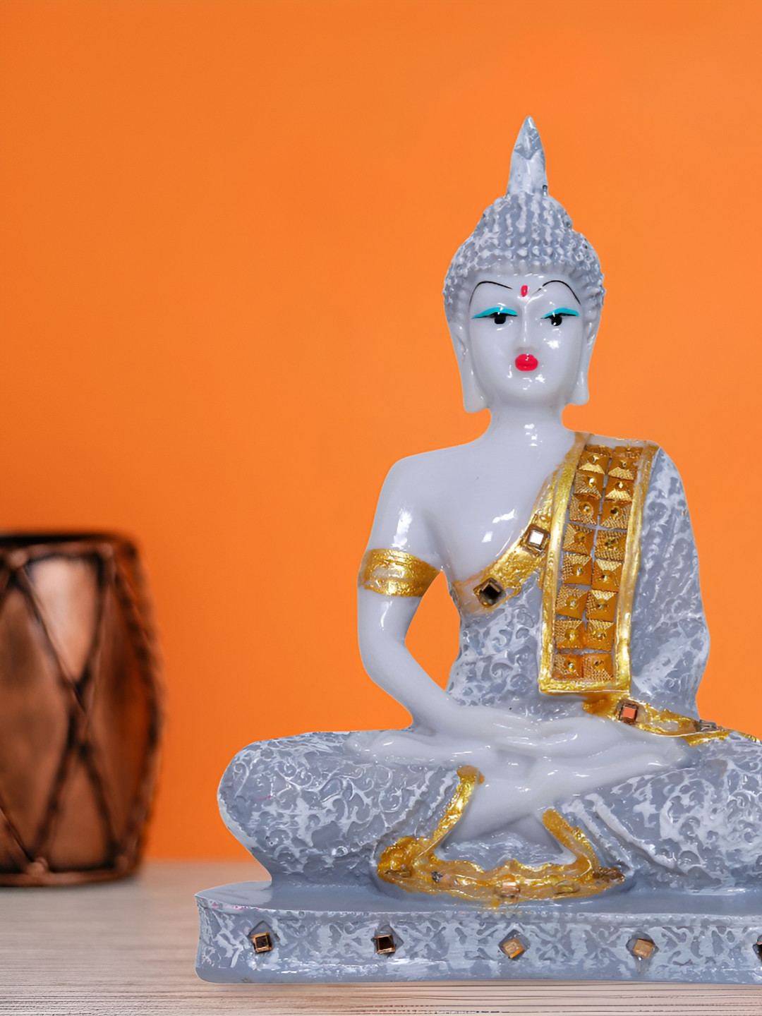 Aura Shading Meditation Buddha Grey Marble Matte Bedroom Medium Showpiece - 9.4 Inches