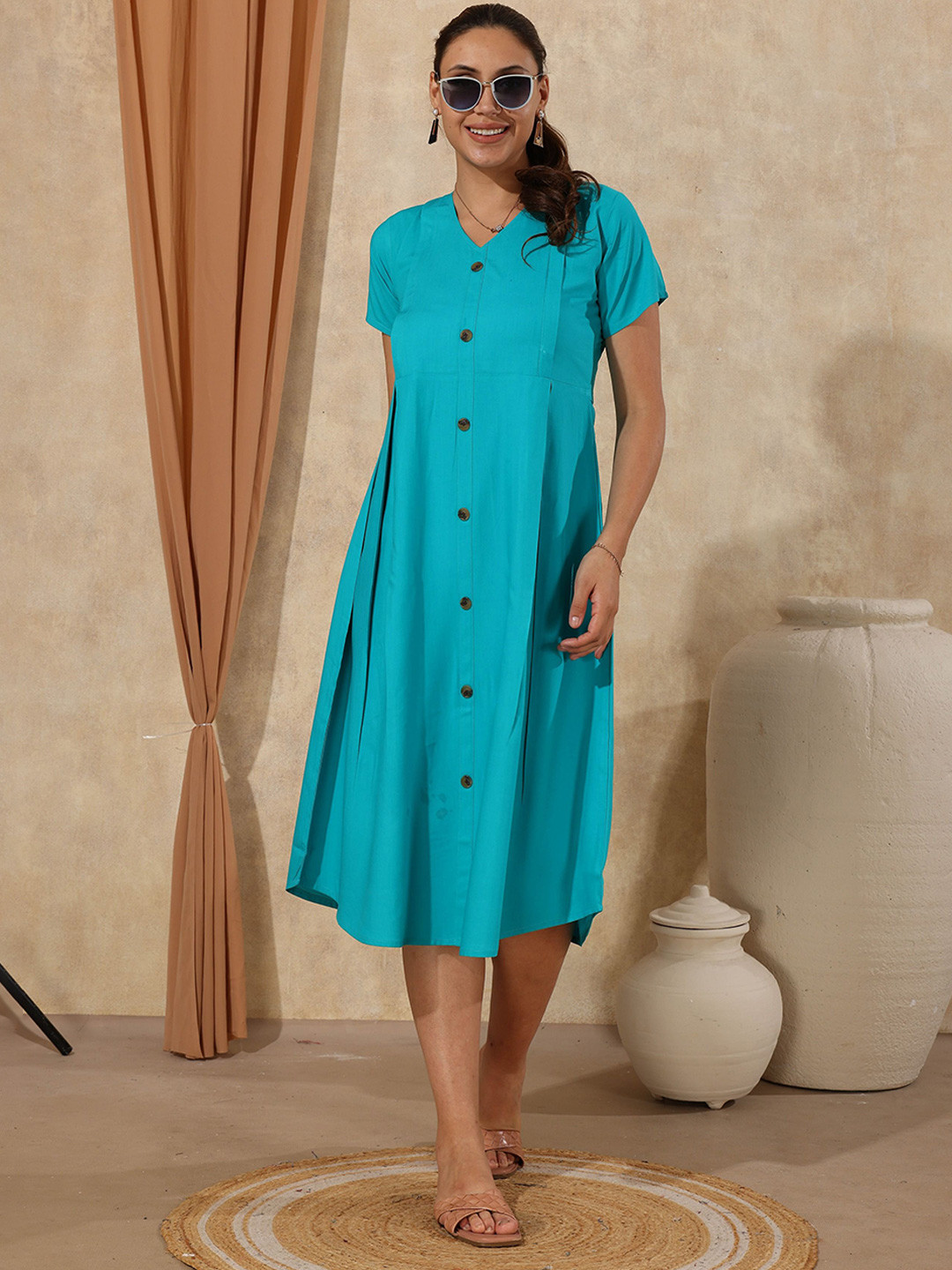 EASY MOM Women Liva Maternity A-Line Midi Dress