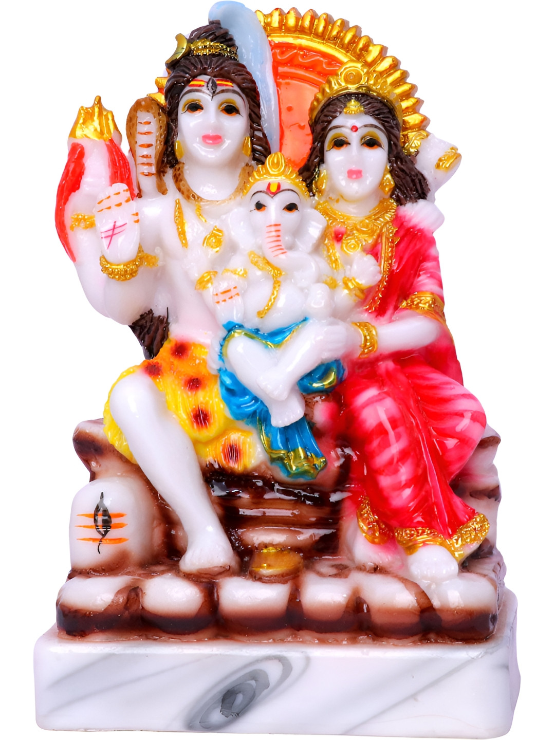 Aura Shiv Parvar White Marble Matte Prayer Room Tiny Showpiece - 2.4 Inches