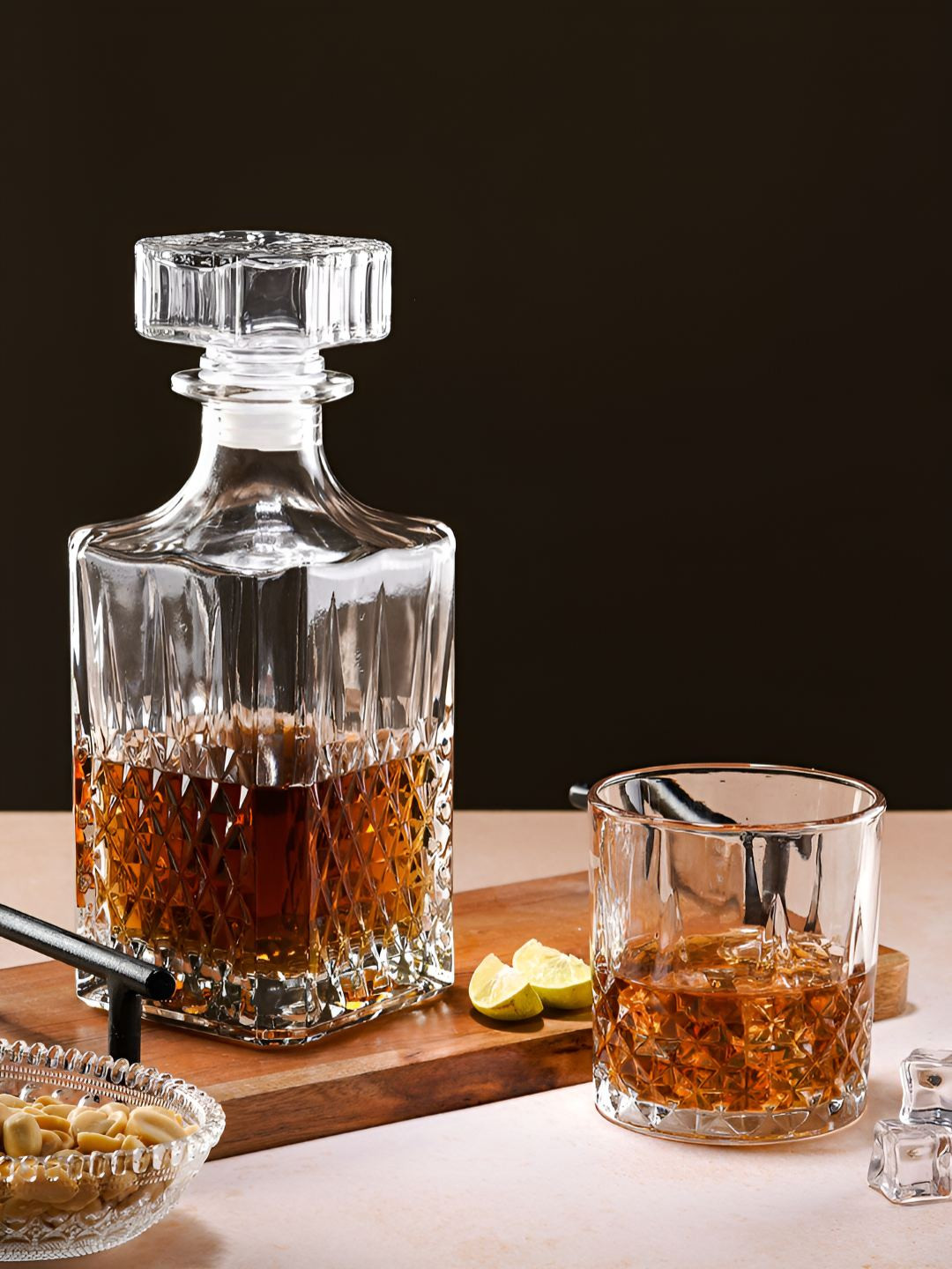 ceradeco Transparent 7 Pcs Dishwasher and Microwave Safe Whisky Bar Glass With 1 Decanter
