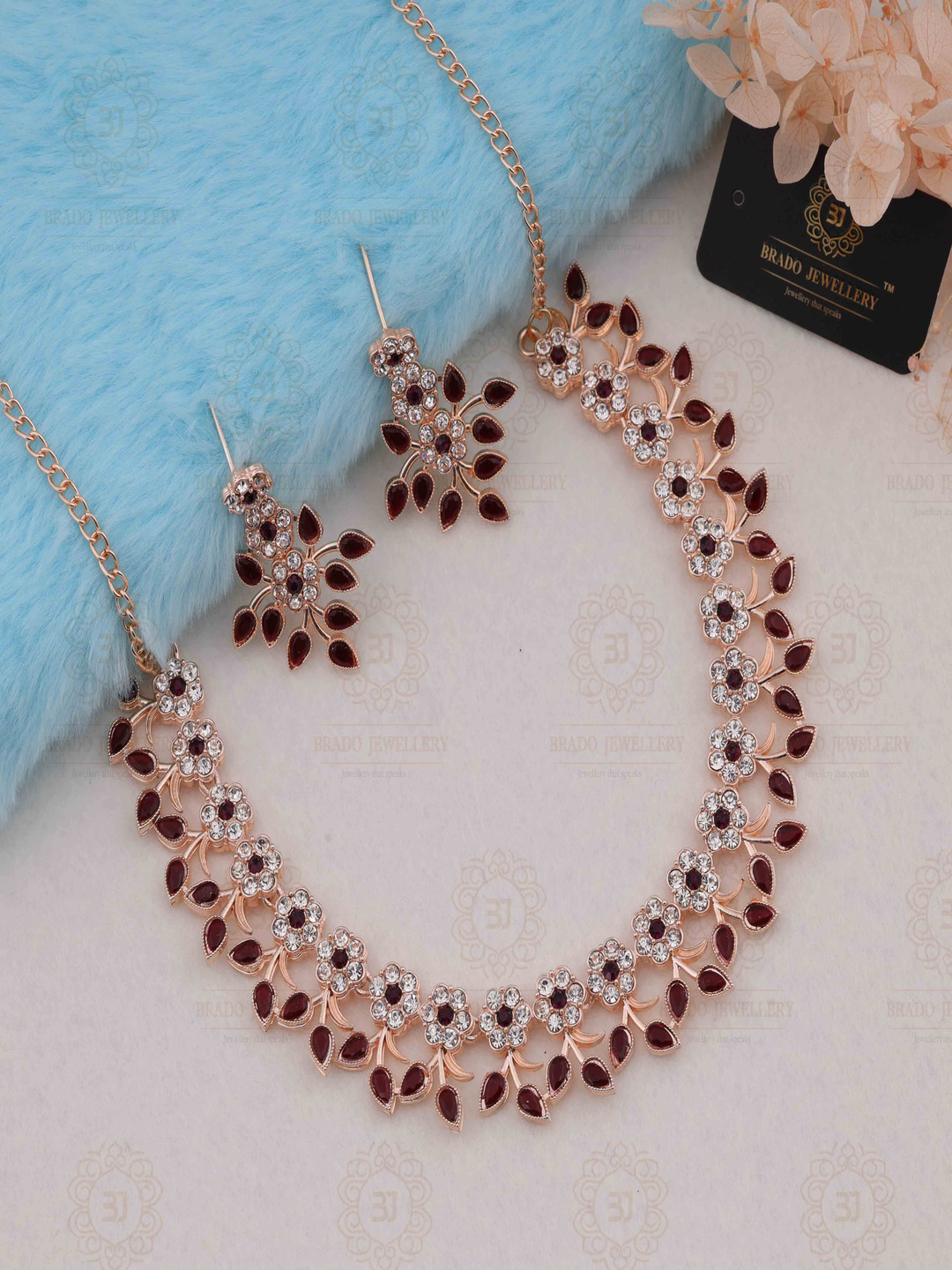 Brado Jewellery Brass Gold-plated Maroon Jewellery Set