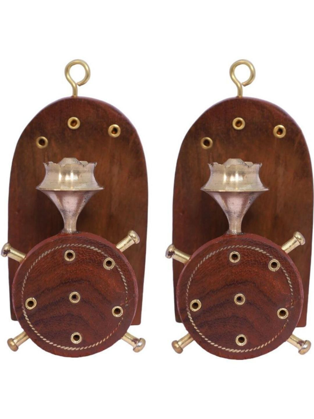 DigiRake Set of 2 Brown Wooden Incense Stick Holders