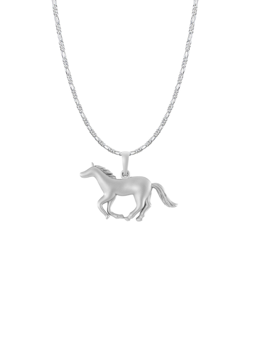 AKSHAT SAPPHIRE Men 925 Sterling Silver Contemporary Horse Pendant With Figaro Chain