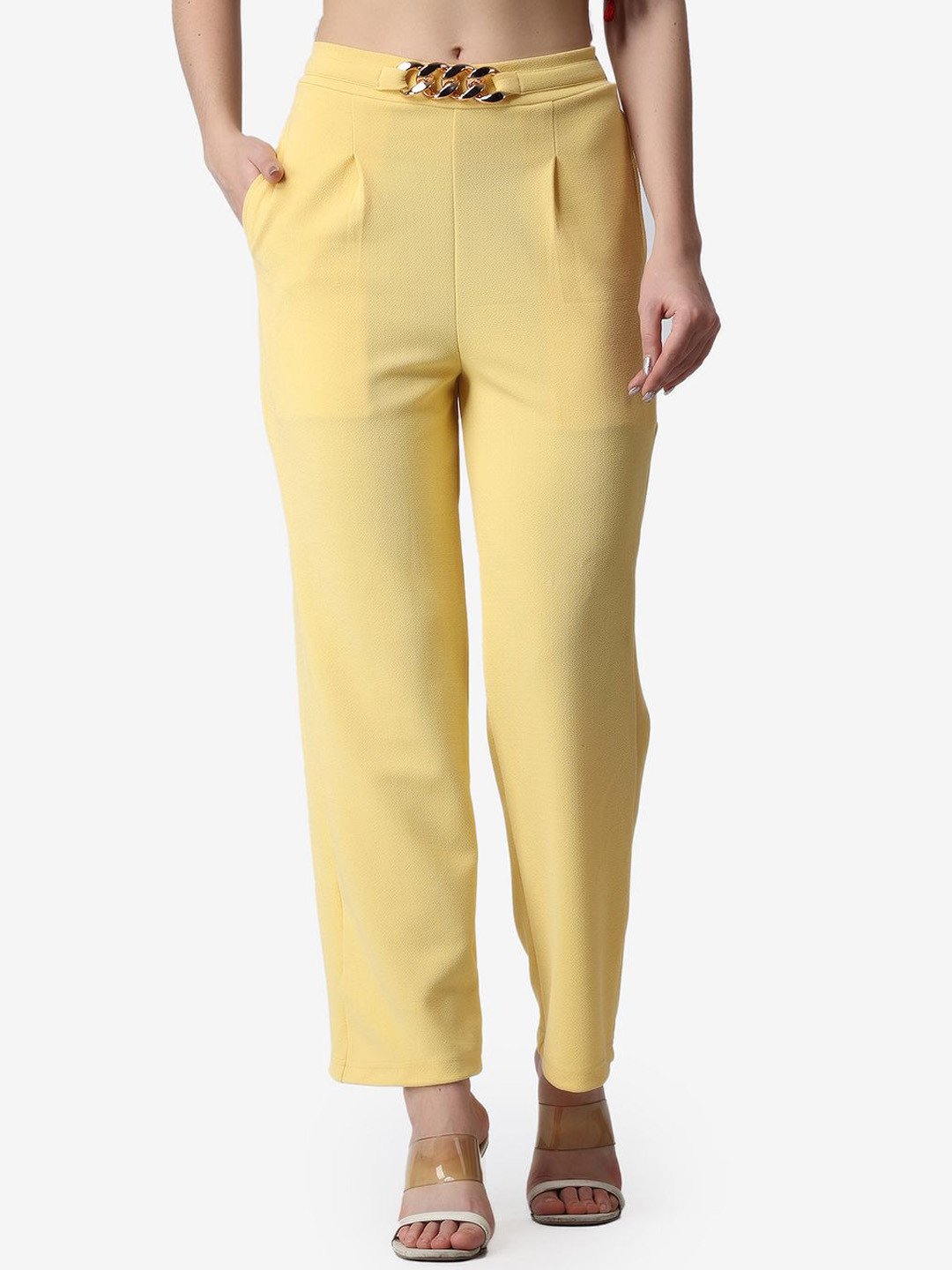 Popwings Women Smart Loose Fit Wrinkle Free Pleated Trouser