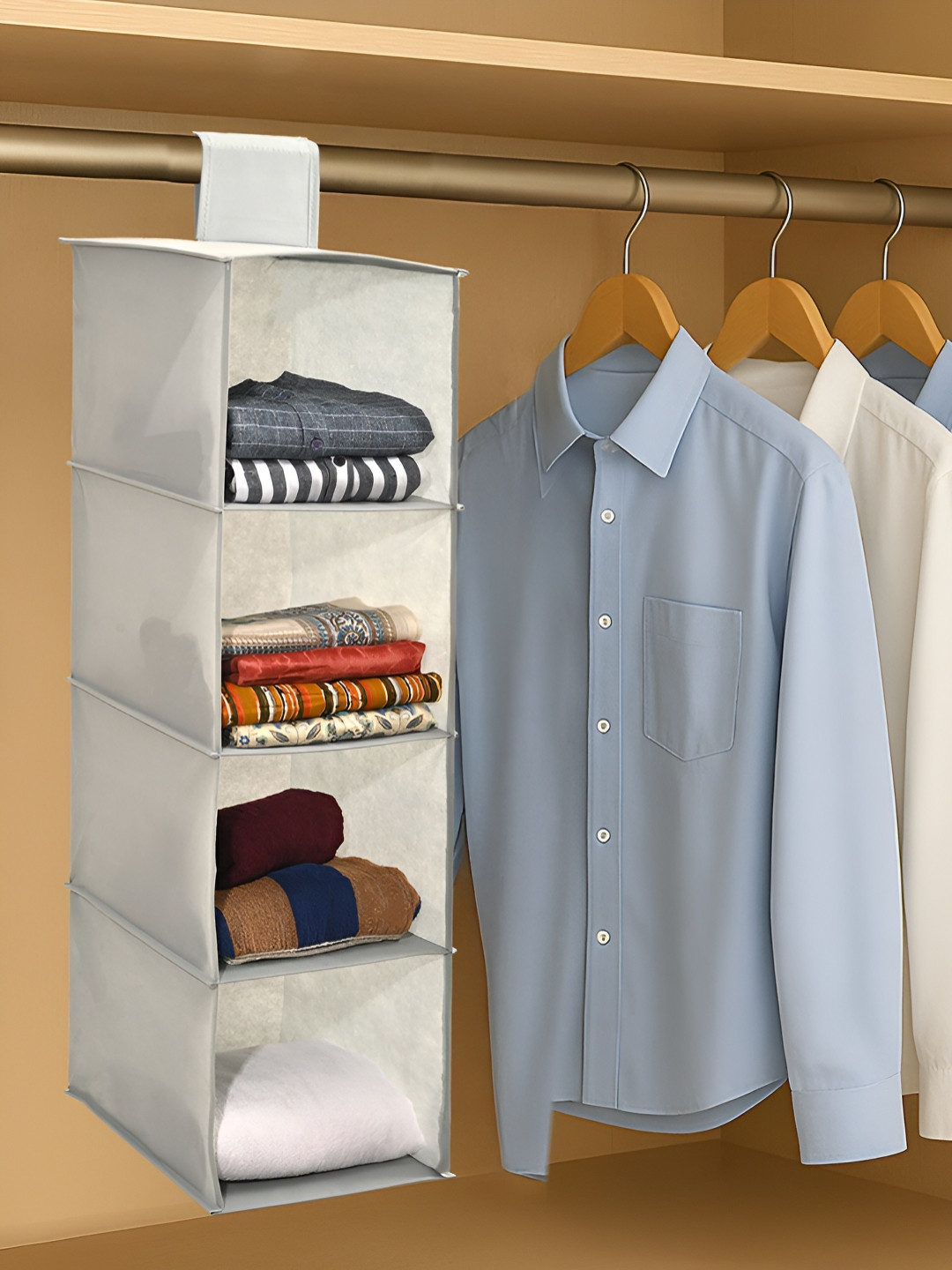 Aura Grey Foldable 4 Shelf Hanging Closet Organisers