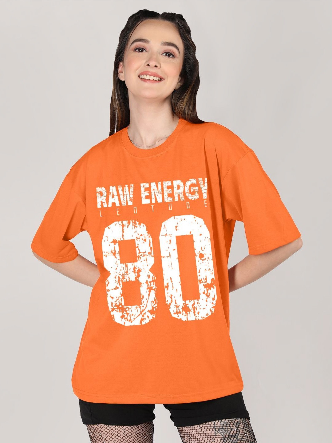 Leotude Typography Printed Drop Shoulder Sleeves Ovesized Casual T-shirt