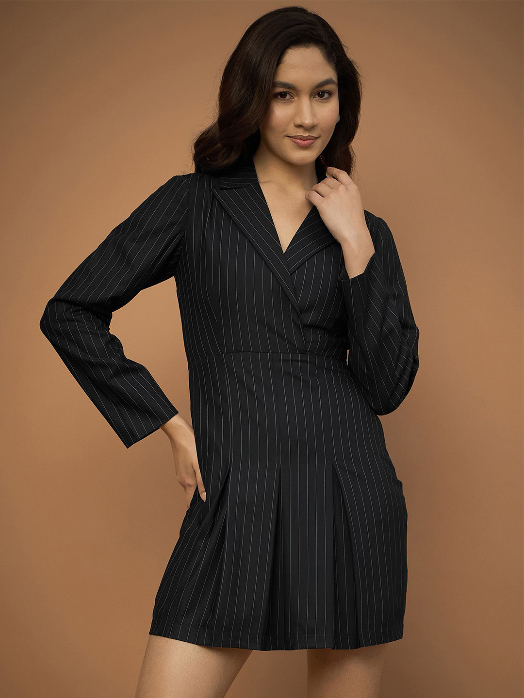 All About You Formals Wrap Striped Shirt Coller Dress