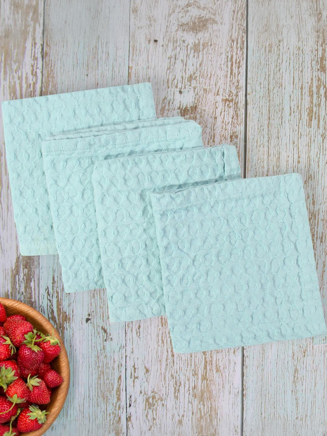 Cotton Candy Set of 4 Light Blue Waffle Weaved Water Absorbent Table Napkins