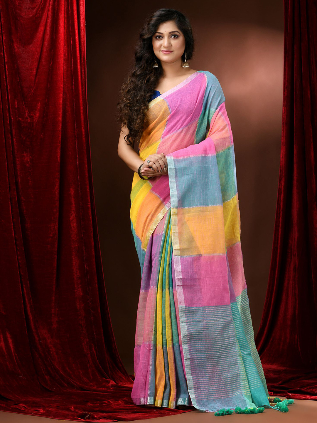 Ruuprekha Colourblocked Pure Linen Khadi Saree