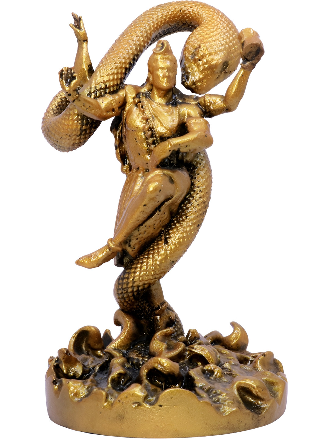 Aura Tandav Shiv Gold Polyresin Glossy Prayer Room Small Showpiece - 5.9 Inches