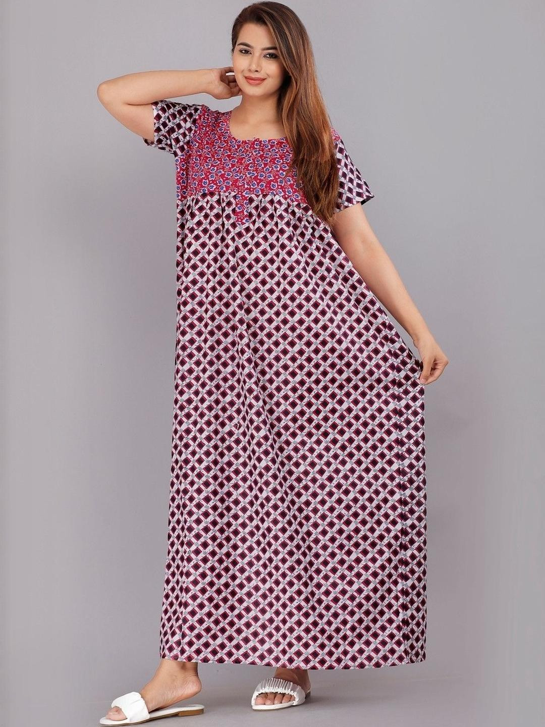 AAKARSHANA CREATION Multi Pure Cotton Maxi Printed Nightdress