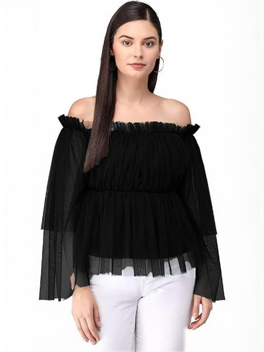 LIME N LEMON Off-Shoulder Net Bardot Top