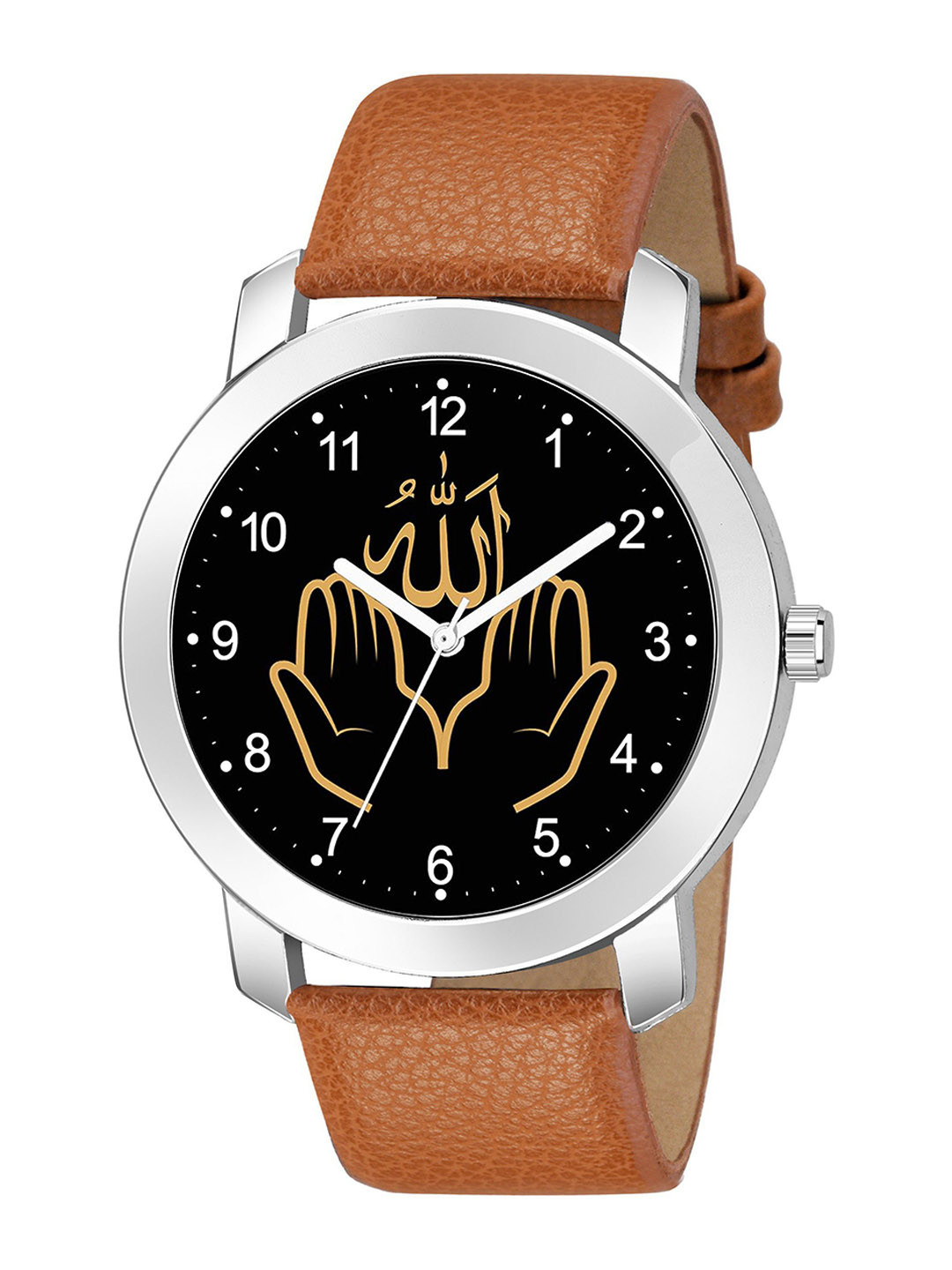 CSAMON Men Dial & Leather Straps Analogue Watch GR01SLV Islamic NUM03 Beige L