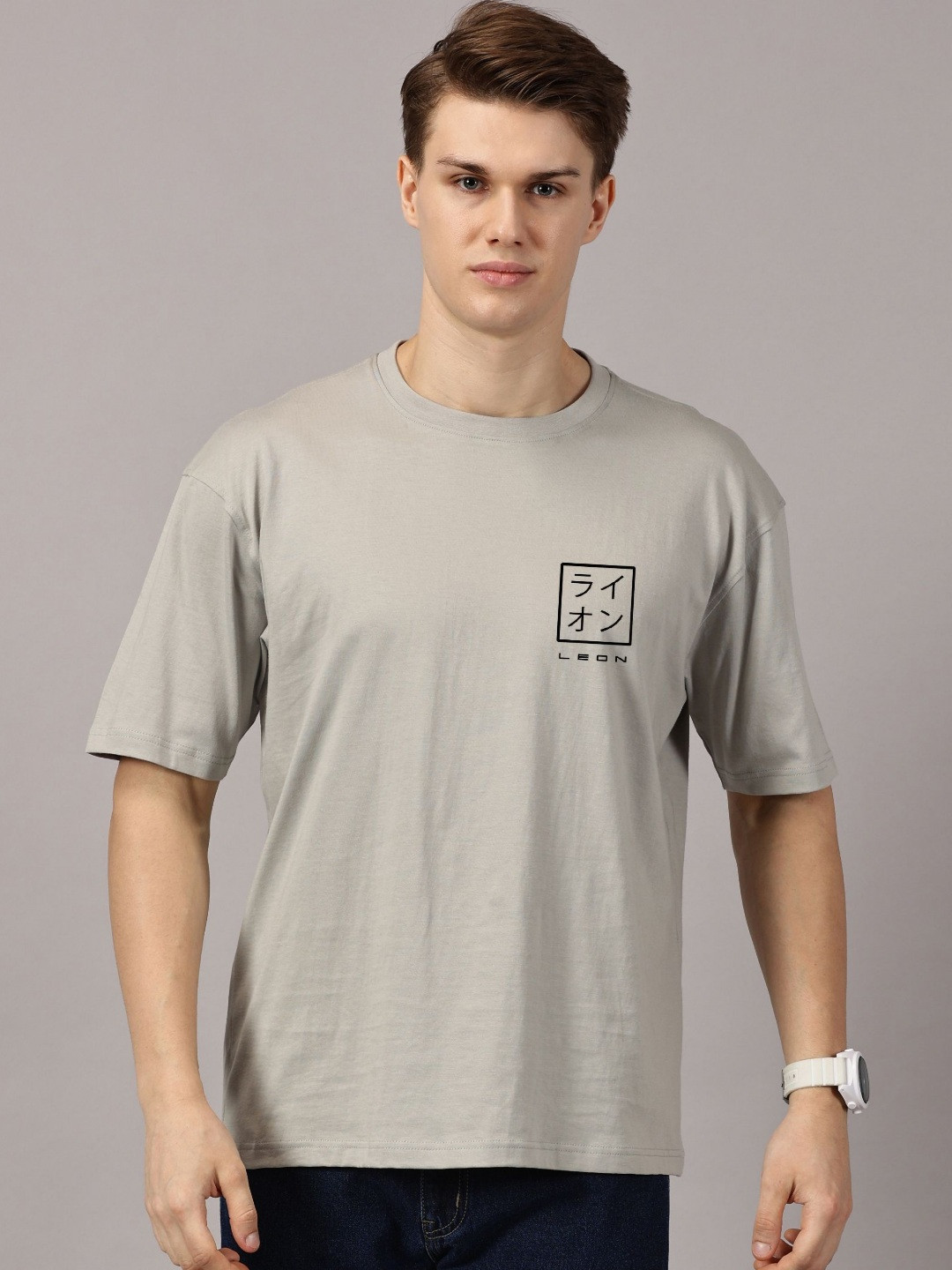 LEON Regular Fit Leon Stamp Printed Round Neck Cotton T-Shirt